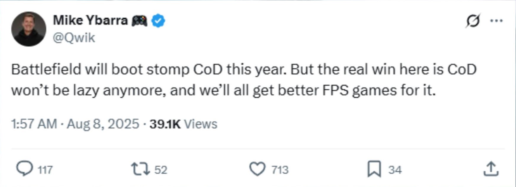 Mike Ybarra Tweet Call of Duty Battlefield 6